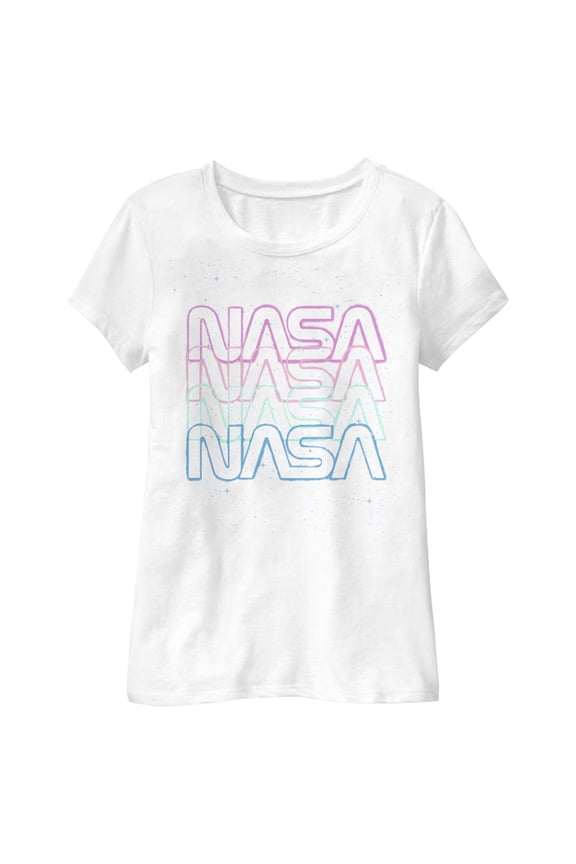 Girl's NASA Rainbow Repeat Logo Graphic Tee White Large