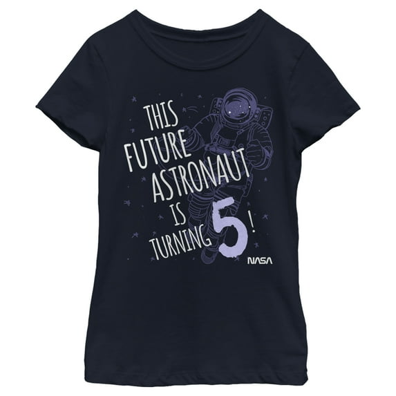 Girl's NASA This Future Astronaut Is Turning 5 Outline Sketch Graphic Tee Navy Blue Small