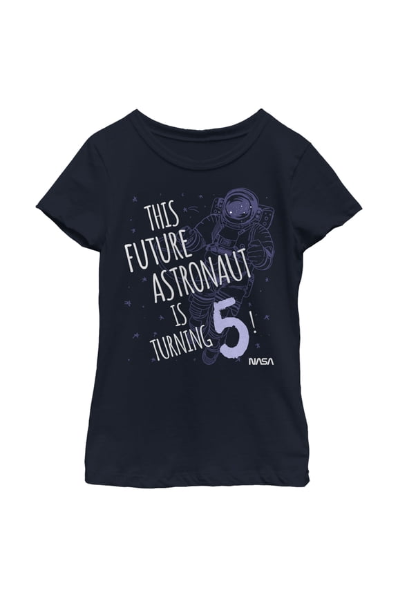 Girl's NASA This Future Astronaut Is Turning 5 Outline Sketch Graphic Tee Navy Blue X Large