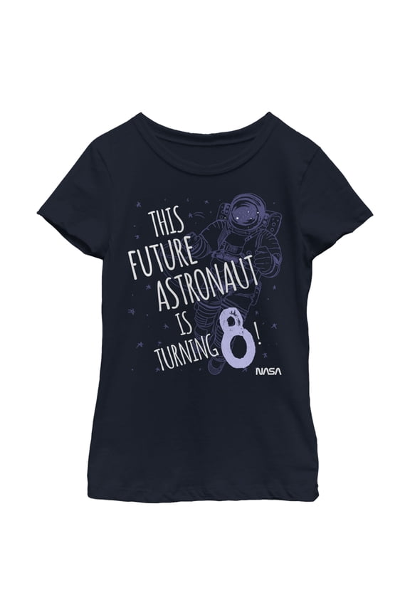 Girl's NASA This Future Astronaut Is Turning 8 Outline Sketch  Graphic Tee Navy Blue X Small