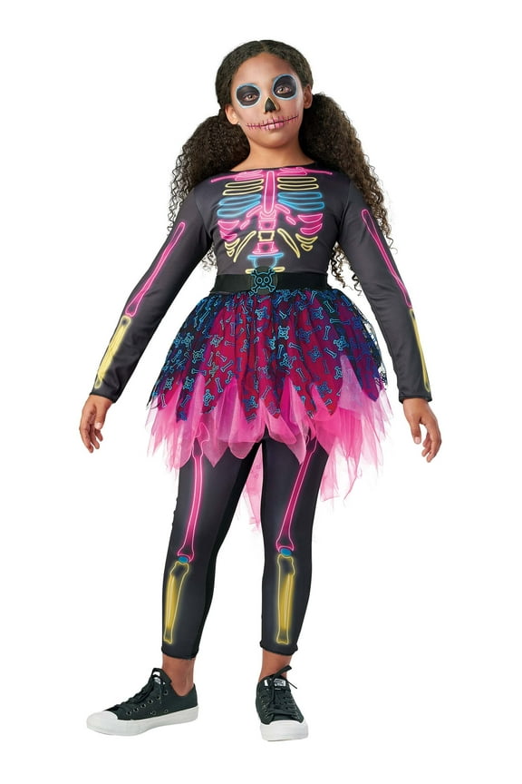 Girl's Neon Skeleton Costume Dress