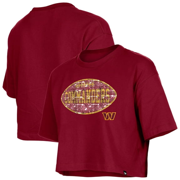 Girl's New Era Burgundy Washington Commanders Flip Sequin Boxy T-Shirt
