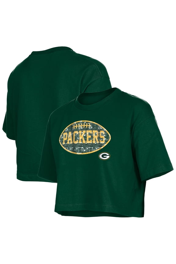 Girl's New Era Green Green Bay Packers Flip Sequin Boxy T-Shirt