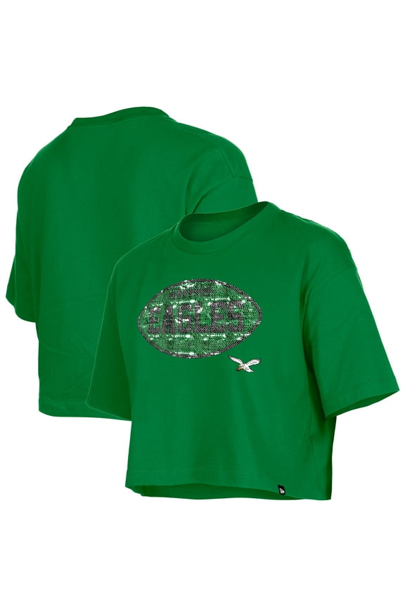 Girl's New Era Kelly Green Philadelphia Eagles Flip Sequin Boxy T-Shirt
