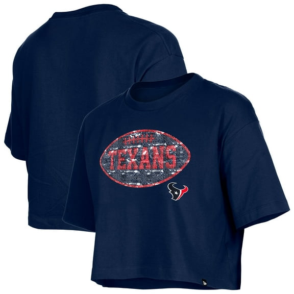 Girl's New Era Navy Houston Texans Flip Sequin Boxy T-Shirt