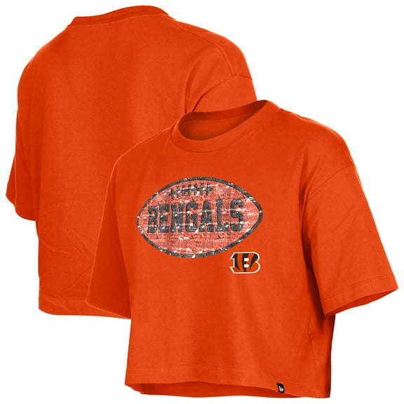 Girl's New Era Orange Cincinnati Bengals Flip Sequin Boxy T-Shirt
