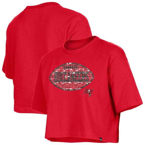 Girl's New Era Red Tampa Bay Buccaneers Flip Sequin Boxy T-Shirt