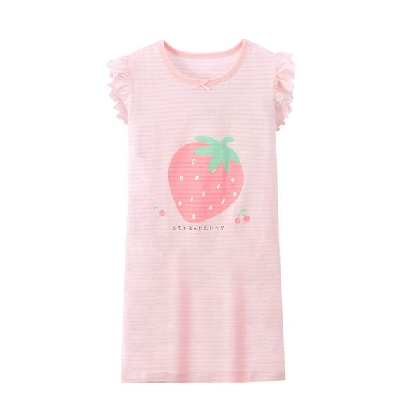Girl's Nightgowns Toddler Summer Cute Cartoon Short Sleeve Nightie Dress Clothes 3-14 Years