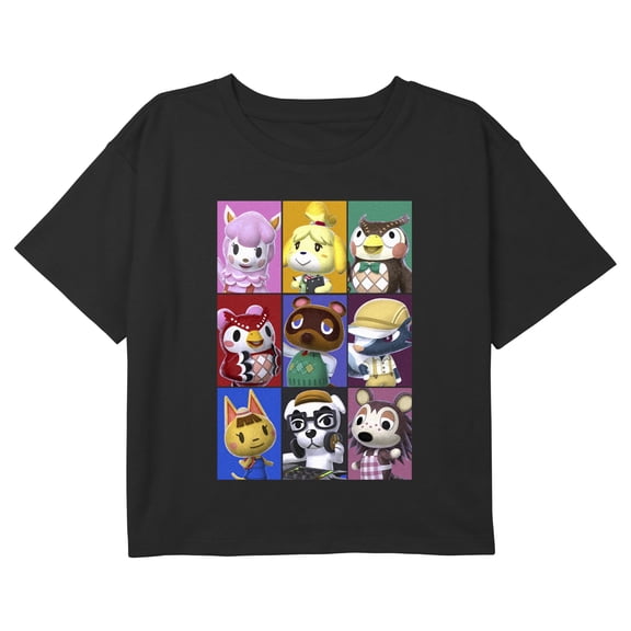 Girl's Nintendo Animal Crossing Character Grid Graphic Cropped T-Shirt Black X Small