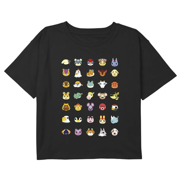Girl's Nintendo Animal Crossing Character Heads Graphic Cropped T-Shirt Black Medium