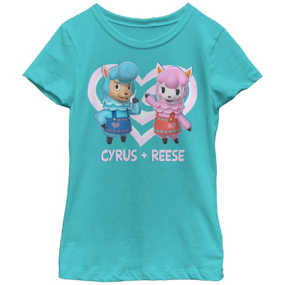 Girl's Nintendo Animal Crossing Cyrus and Reese  Graphic Tee Tahiti Blue Large