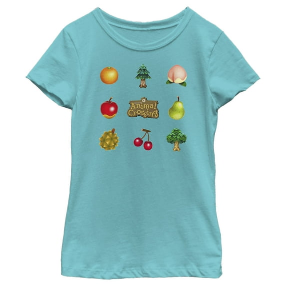 Girl's Nintendo Animal Crossing Items Found Title Logo Graphic Tee Tahiti Blue Small