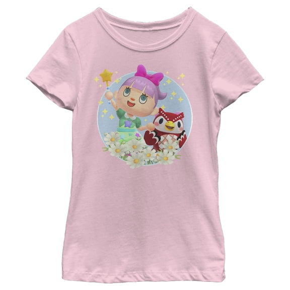 Girl's Nintendo Animal Crossing New Horizons Flower Magic Graphic Tee Light Pink Small
