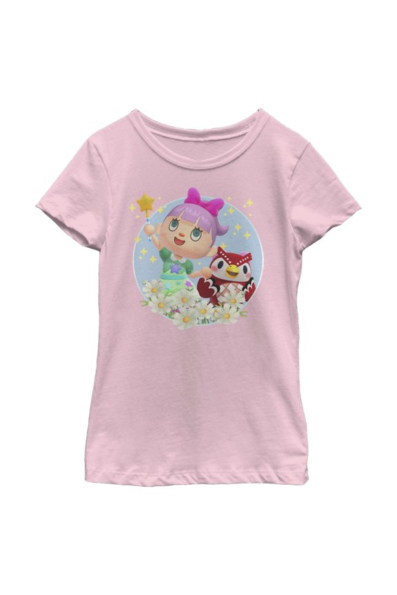 Girl's Nintendo Animal Crossing New Horizons Flower Magic Graphic Tee Light Pink Small