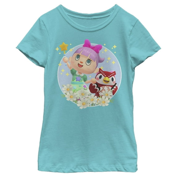 Girl's Nintendo Animal Crossing New Horizons Flower Magic Graphic Tee Tahiti Blue Large