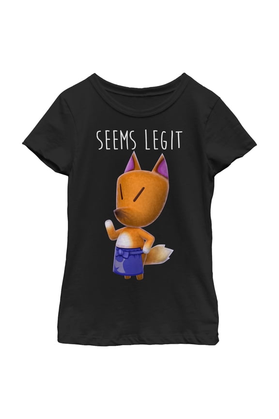 Girl's Nintendo Animal Crossingd the Fox Seems Legit  Graphic Tee Black Medium