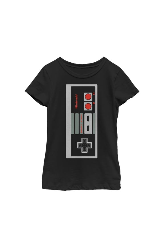 Girl's Nintendo Big NES Controller Graphic Tee Black Large