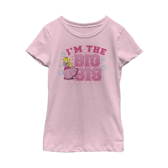 Girl's Nintendo Big Sis Princess Peach  Graphic Tee Light Pink Large
