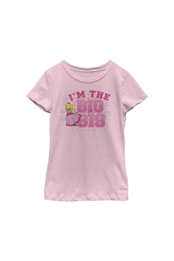 Girl's Nintendo Big Sis Princess Peach  Graphic Tee Light Pink Large