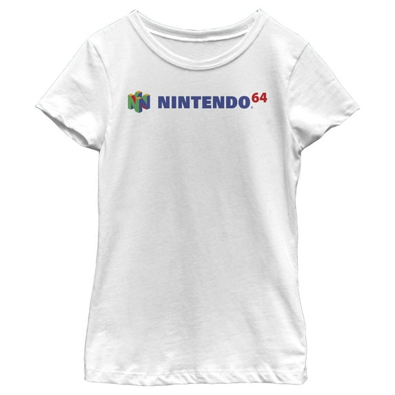 Girl's Nintendo Classic N64 Logo Text Graphic Tee White Small
