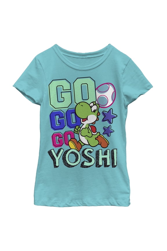 Girl's Nintendo Go Yoshi Graphic Tee Tahiti Blue Small