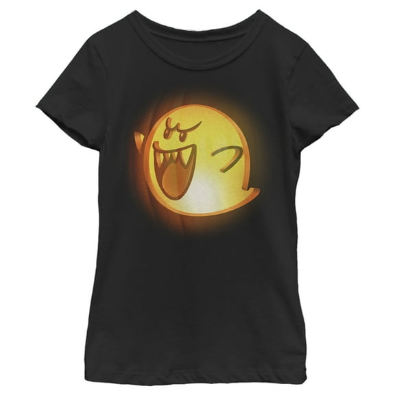 Girl's Nintendo Halloween Boo Pumpkin Graphic Tee Black Large
