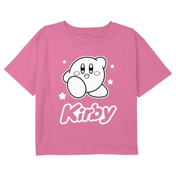 Girl's Nintendo Kirby Black and White Portrait Logo Graphic Cropped T-Shirt Light Pink Medium