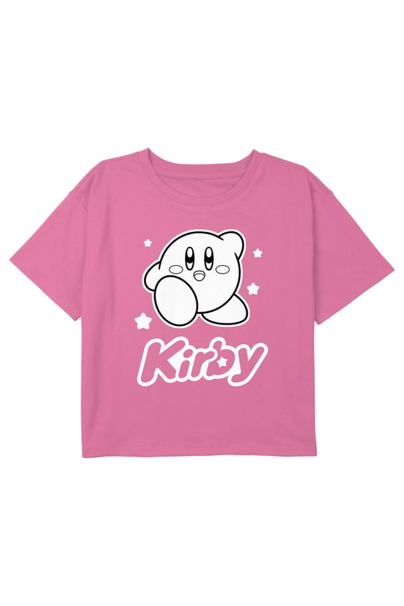 Girl's Nintendo Kirby Black and White Portrait Logo Graphic Cropped T-Shirt Light Pink X Large