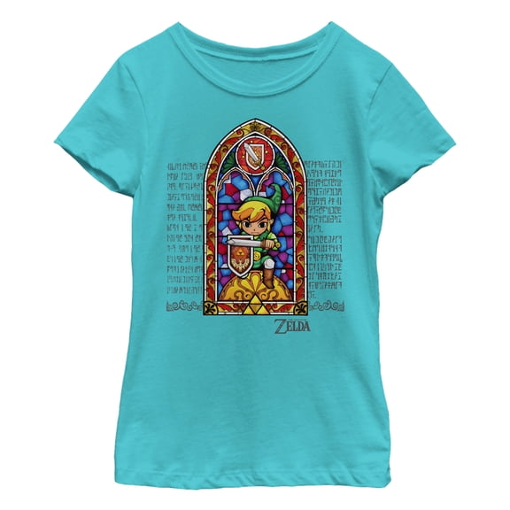 Girl's Nintendo Legend of Zelda Stained Glass Graphic Tee Tahiti Blue Large