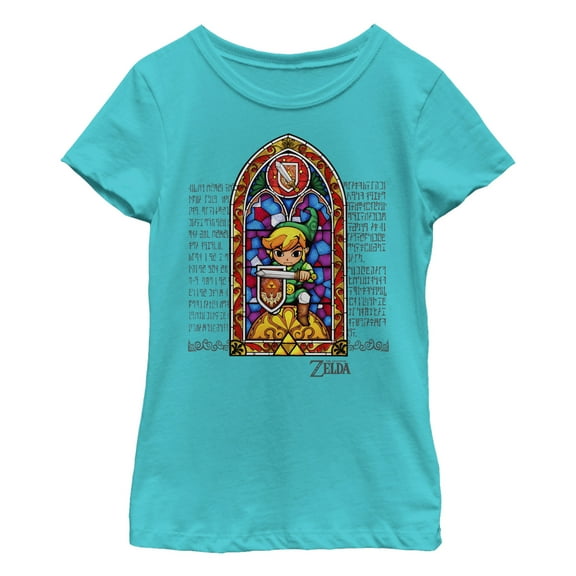 Girl's Nintendo Legend of Zelda Stained Glass Graphic Tee Tahiti Blue X Large