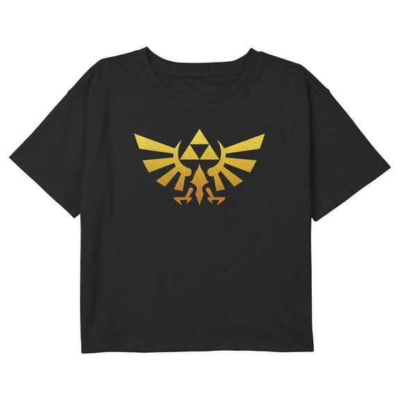 Girl's Nintendo Legend of Zelda Triforce Logo Graphic Cropped T-Shirt Black Medium