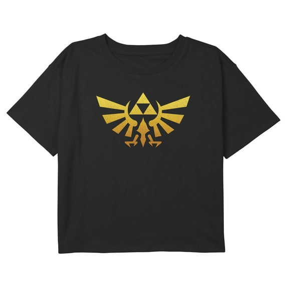 Girl's Nintendo Legend of Zelda Triforce Logo Graphic Cropped T-Shirt Black Small