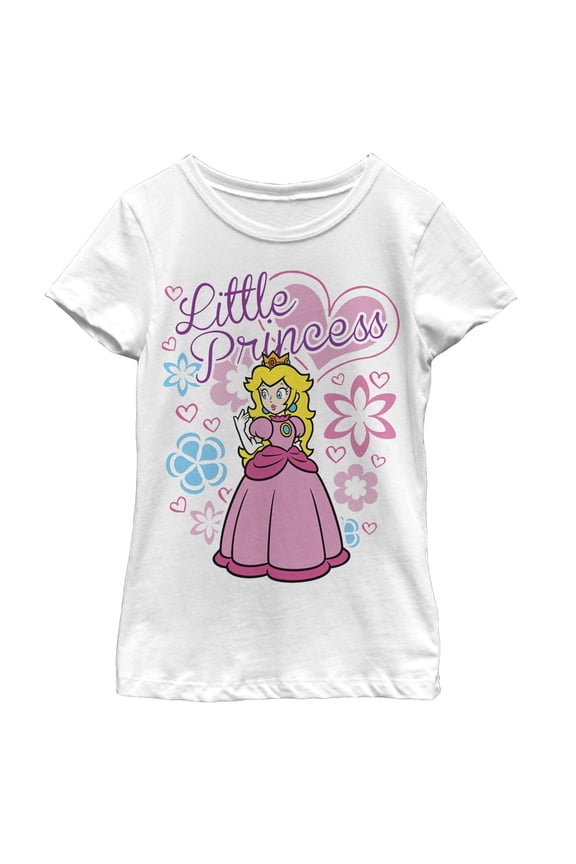 Girl's Nintendo Little Princess Peach  Graphic Tee White X Large