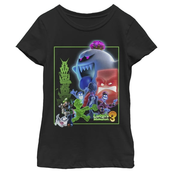 Girl's Nintendo Luigi's Mansion Mash-up  Graphic Tee Black X Large