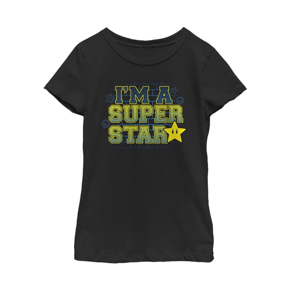 Girl's Nintendo Mario Super Star  Graphic Tee Black Small