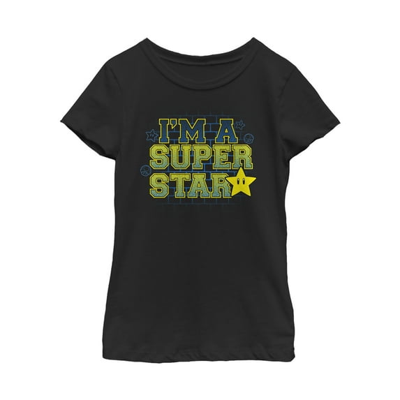 Girl's Nintendo Mario Super Star Graphic Tee Black X Small