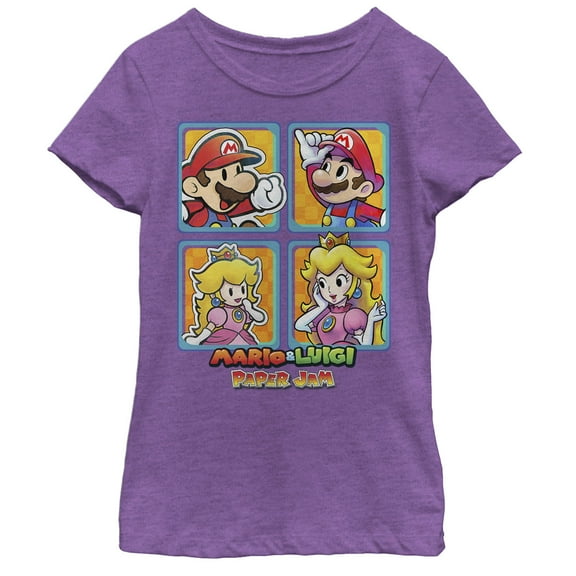 Girl's Nintendo Mario and Luigi Paper Jam Princess Peach Graphic Tee Purple Berry X Large