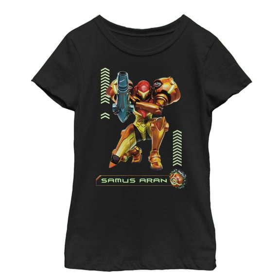 Girl's Nintendo Metroid Samus Pose  Graphic Tee Black Large