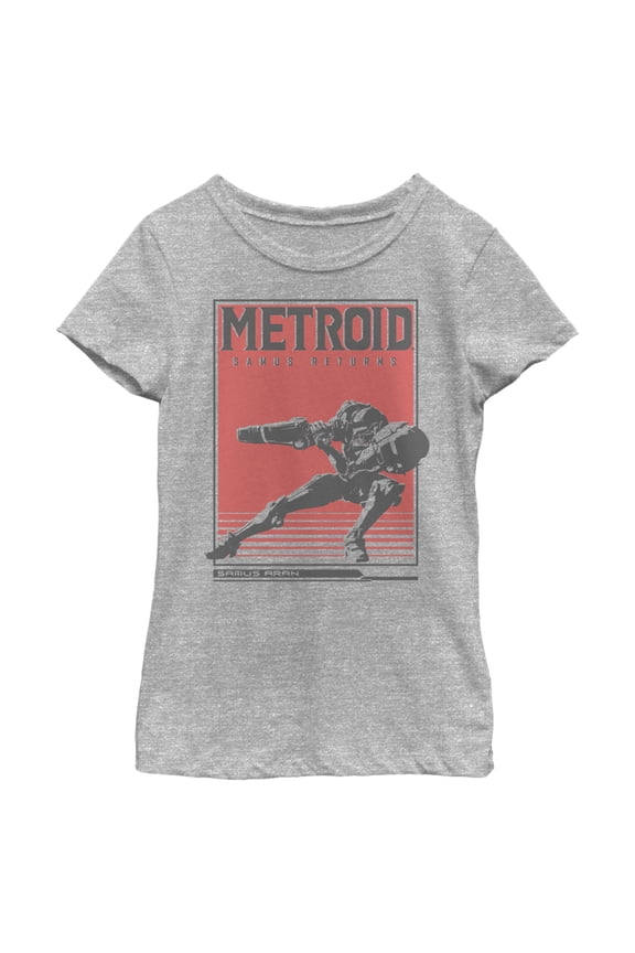 Girl's Nintendo Metroid Samus Returns Poster  Graphic Tee Athletic Heather Large