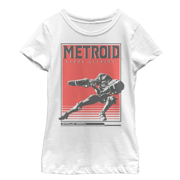 Girl's Nintendo Metroid Samus Returns Poster Graphic Tee White Small
