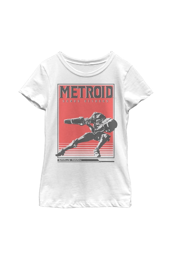 Girl's Nintendo Metroid Samus Returns Poster  Graphic Tee White X Small