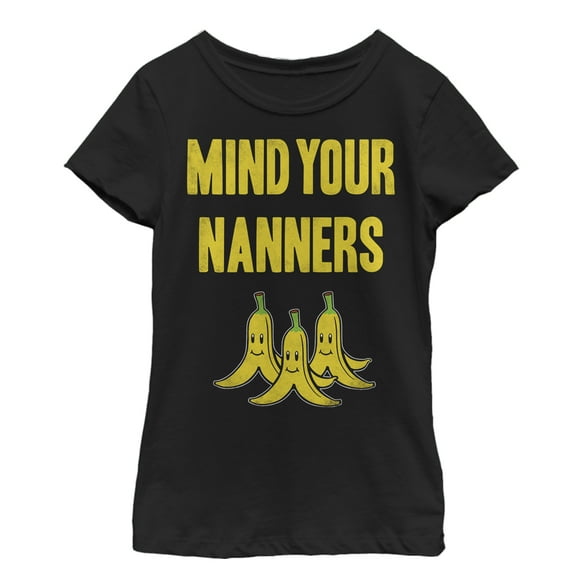 Girl's Nintendo Mind You Nanners  Graphic Tee Black Small