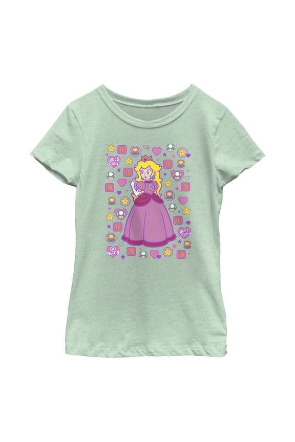 Girl's Nintendo Princess Peach Cute Icons Graphic T-Shirt