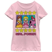 Girl's Nintendo Princess Peach Girl Power  Graphic Tee Light Pink Large