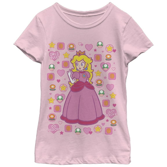 Girl's Nintendo Princess Peach Girls Rule  Graphic Tee Light Pink Medium