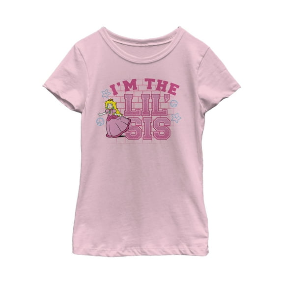 Girl's Nintendo Princess Peach Lil' Sis  Graphic Tee Light Pink Large
