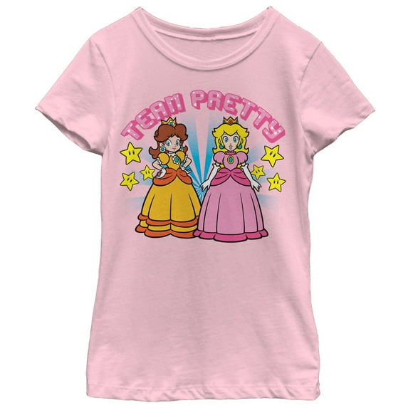 Girl's Nintendo Princess Team Graphic Tee Light Pink Large