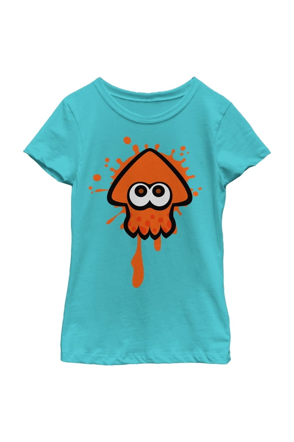 Girl's Nintendo Splatoon Orange Inkling Squid Graphic Tee Tahiti Blue Small