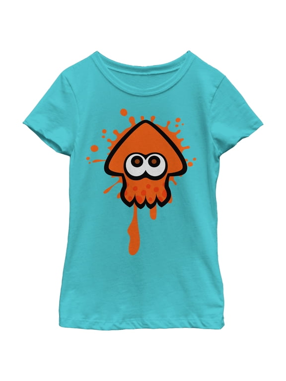 Girl's Nintendo Splatoon Orange Inkling Squid Graphic Tee Tahiti Blue X Large