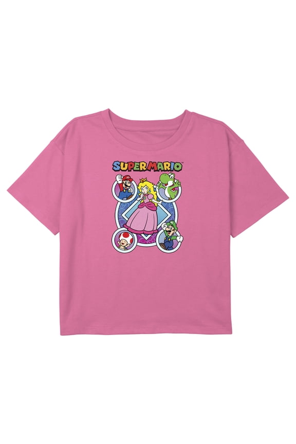 Girl's Nintendo Super Mario Bros Princess Peach Character Circles Graphic Cropped T-Shirt Light Pink X Small